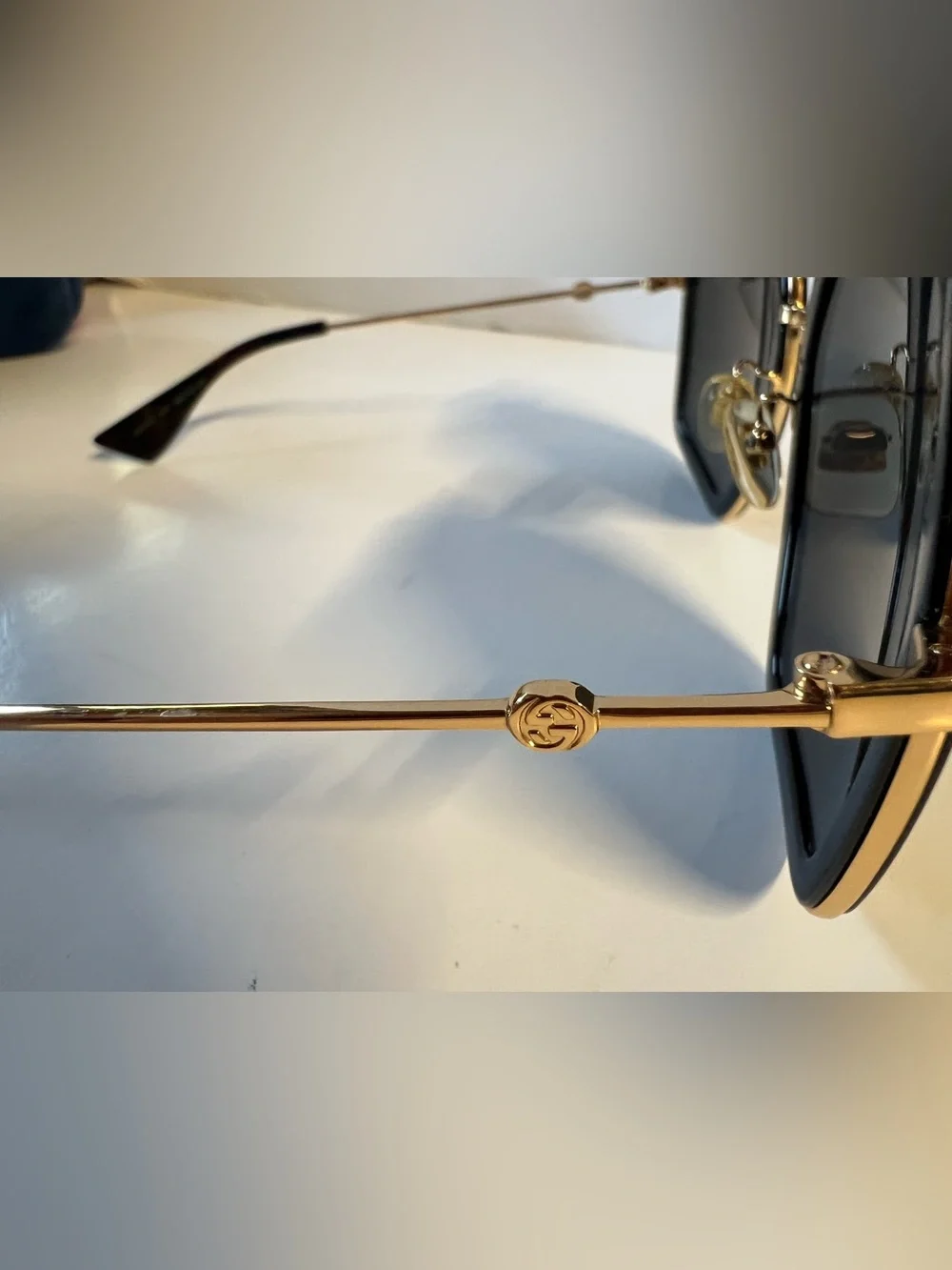 Gucci Black Oversized Geometric Sunglasses with Gold Trim